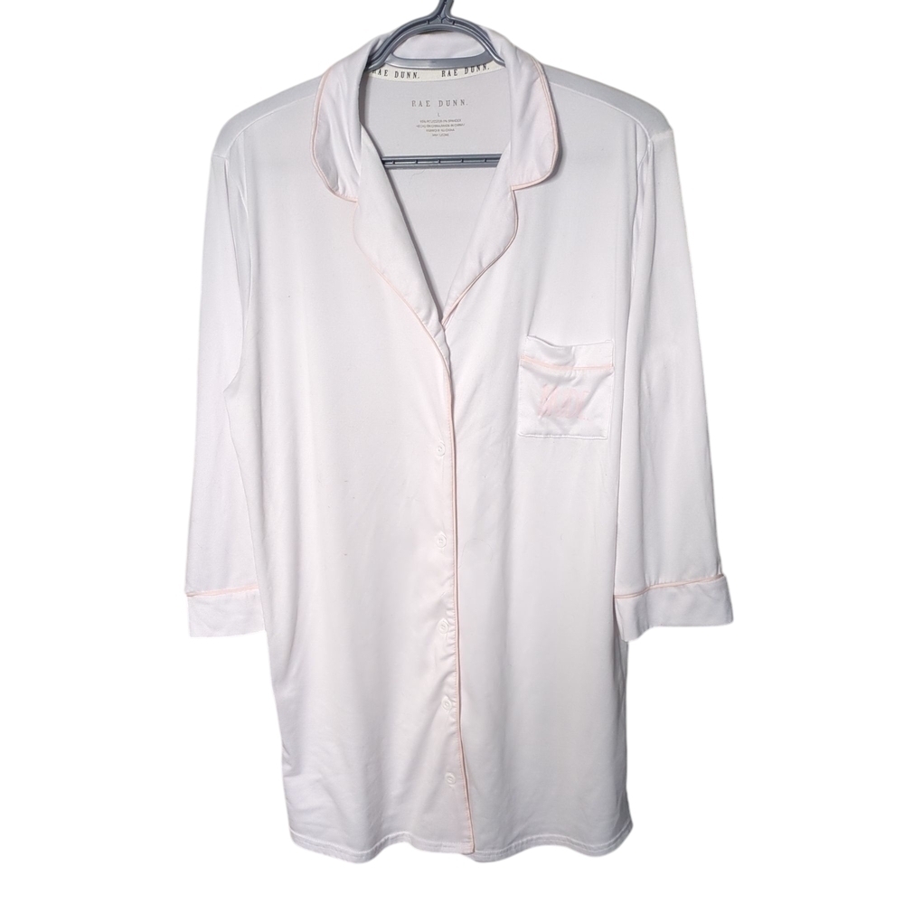 Rae Dunn “Bride” button‎ down oversized Nightshirt/Cover Up White Size Large
